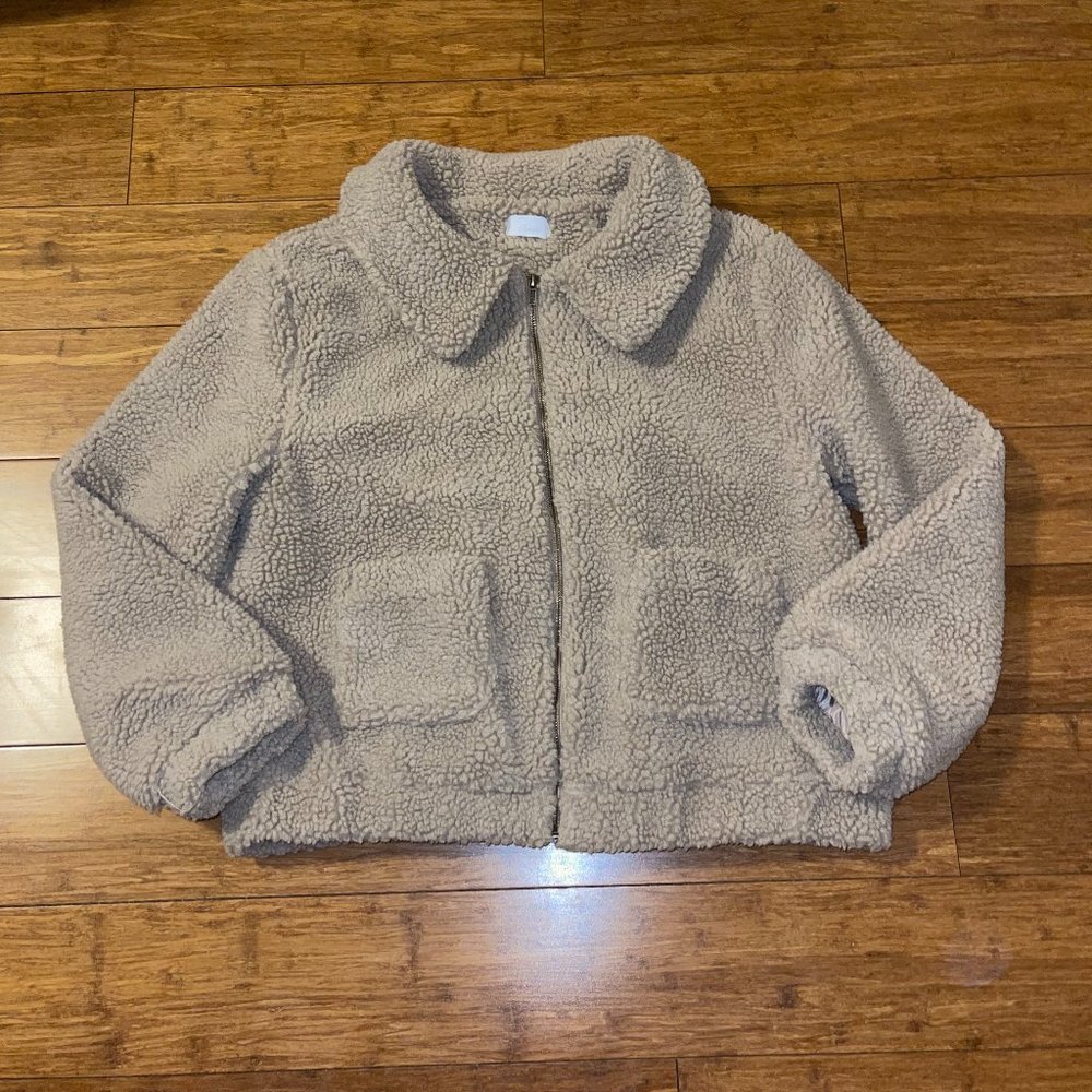 ISALIS Womens Corduroy Jacket teddy bear w/ Sherpa Collared Size large Pre-owned